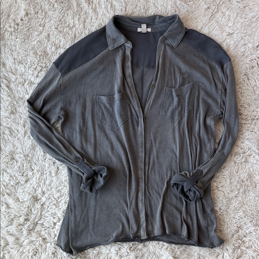 Ecote Charcoal Gray Button-Front Long Sleeve Shirt